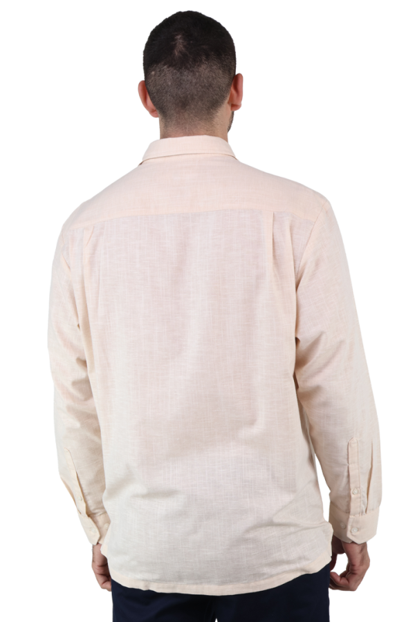 Guayabera Caqui Manga Larga Alforzada Textura Lino Corte Clasico Para Hombre